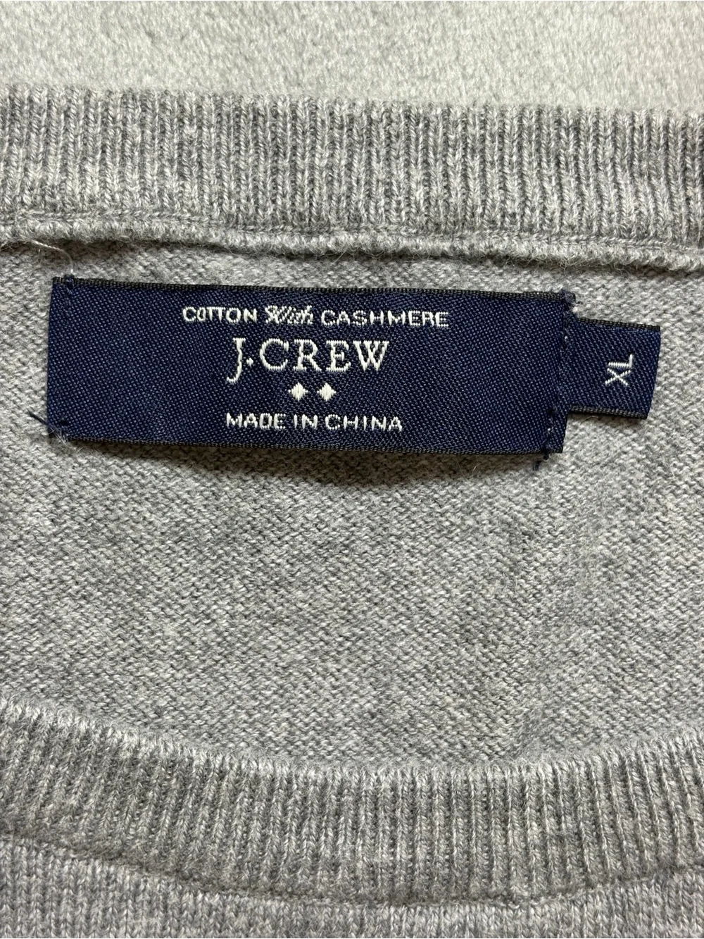 J Crew Sweater Mens XL Gray Cotton Cashmere Crewneck Knit Pullover Preppy